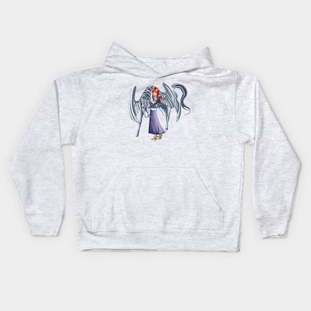 Anime girl with Pegasus 2 Kids Hoodie by PegasusLady